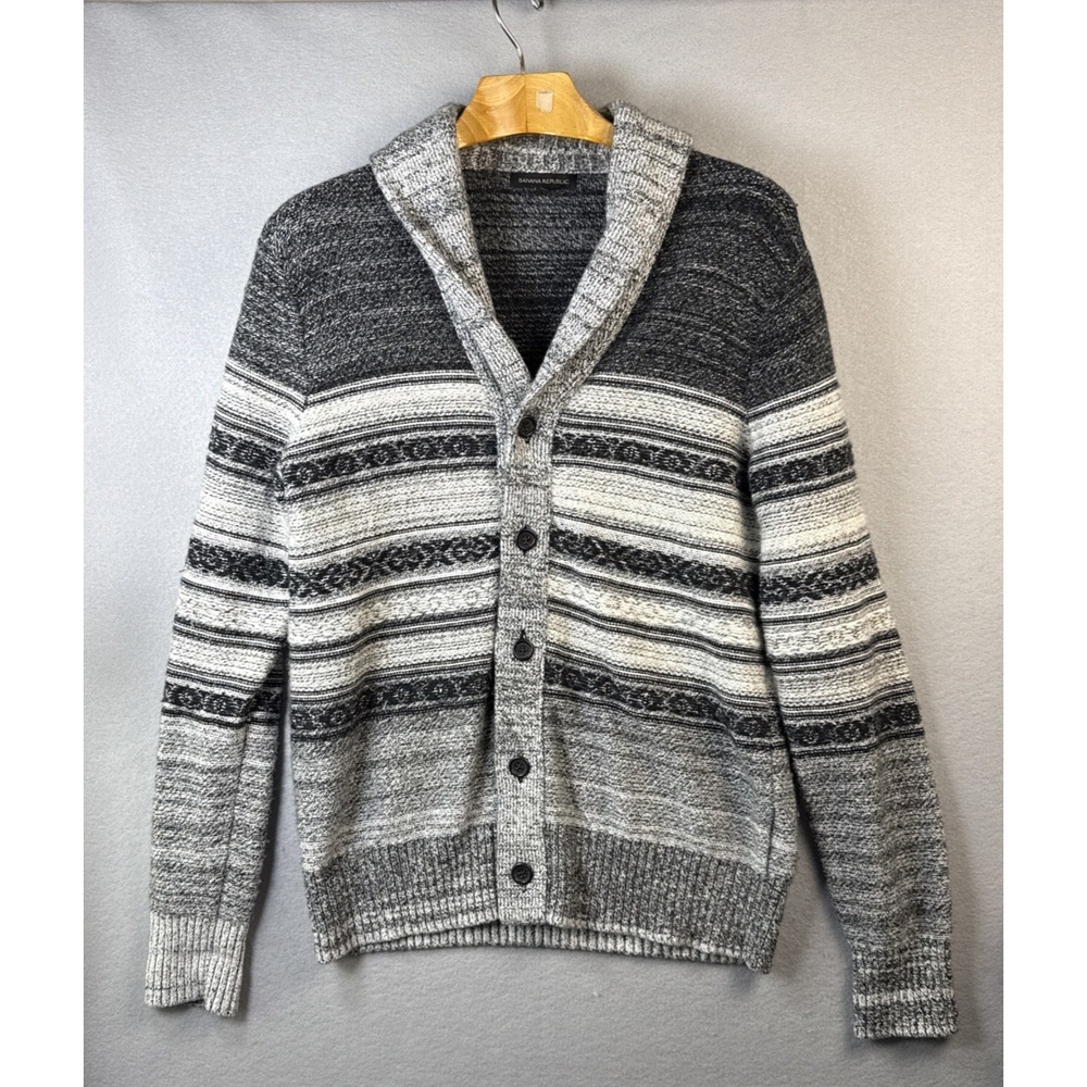 Banana Republic Cardigan Mens M‎ Striped Shawl Collar Merino Wool Blend Grandpa